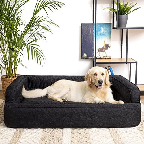PillowPrim Hundsäng, möbler för djur, kattsäng, avtagbart överdrag, hundkorg, hundkudde, hundsäng, sovplatser, hundsoffa, svart, XL: 96 x 62 cm