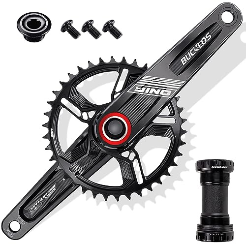 BUCKLOS 170/175mm Mountain Bike Crankset - CNC MTB Hollowtech Direct Mount Single Speed Cranksets, Bicycle Crank Set with 32/34/36/38T Narrow Wide Tooth Chainring for 9/10/11/12 Speeds
