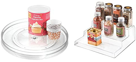 iDesign Lazy Susan Turntable Organiser, Large Rotating Spice Rack for Food Storage & Tiered Shelf Organiser, Jars and Cans Storage, Cupboard 3 Tier Shelf Organiser