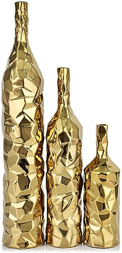 19.6 Tall Gold Floor Vase Set of 3 - Ceramic Large Vases for Living Room, Entrance Table Centerpieces, Modern Skinny Vases for Pampas Grass, Boho Single Flower Decorative