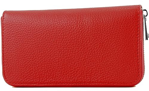 modamoda de SILBER-P02 Damen Leder Geldbörse Portemonnaie lang Handmade in Italy, Farbe:Signalrot