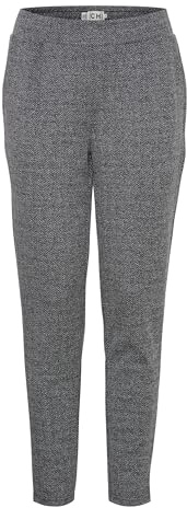 ICHI Ihkate Jacquard Pa8 Pantaloni Casual da Lavoro, 203523/nero/bianco a Spina di Pesce, L Donna