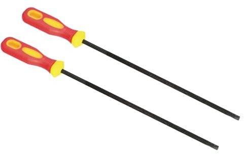 PATIKIL Motosierra Cadena Afilado Lima, 2 Paquete 7/32 Pulgadas (5,5mm) Redonda Cadena Sierra Afilador Lima con Plástico Mango para Motosierra, Rojo Amarillo