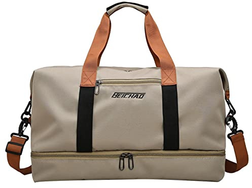 Sportväska resväska dam och herr, weekender med skofack och våtfack, resväska weekender för resor gym yoga, handbagage väska för flygplan, kaki, Siehe Beschreibung, Se beskrivning