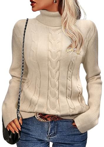 Xnova Pull col Roulé Tricot Femmes Hiver Chaud Manches Longues, Thermal Pulls Top en Maille Irlandais, Confortable Basique Pullover Laine Chic Ajusté Moderne Serré Haut Automne Hiver (Beige, M)