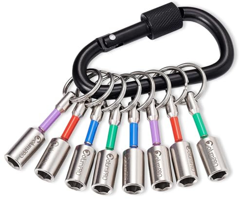 ColumPRO Magnetic Drill Bit Holder Keychain 1 Set (8PCS), One-Handed Operation Design 1/4’’ Hex Shank Screwdriver Bit Holders for Tool Storage for DIY Workers