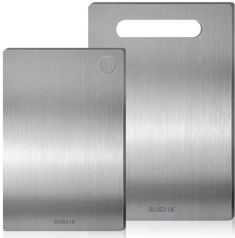 VEGOATY Planche À Découper Professionnelle En Acier Inoxydable: Lot De 2 Planche à Découper En Titane Haut De Gamme, Étanche Et Antibactérienne Pour La Cuisine (34 * 23cm+25 * 15cm)