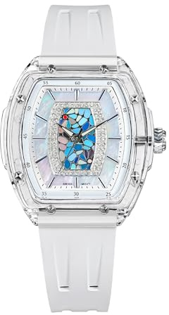 TSAR BOMBA Montre pour Femme avec Mouvement à Quartz Suisse en Verre Saphir avec Caoutchouc Fluor Design tonneau Classique Lumineux étanche à 30 m