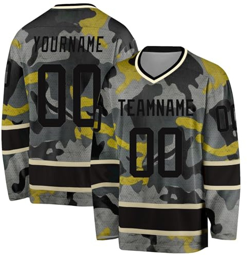 Custom Hockey Jersey,Camouflage Sports Shirt,Pullover Long Sleeves,Personalized Hockey Fans Gifts for Men Women Youth Kids
