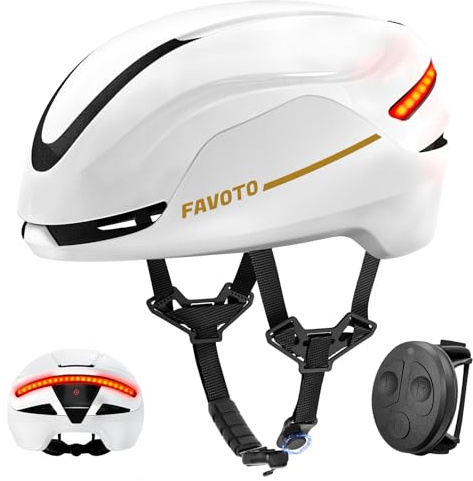 Favoto Fahrradhelm Herren E-Bike Rennradhelm - Intelligenter Fahrradhelm 5 Rücklichtmodi Fernbedienung EPS In-Mould-Technologie Weiß L(59-61cm)