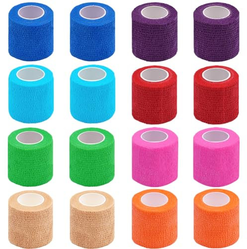 Clooflar 16 Rotoli Benda Elastica Autoadesiva Coesiva 5cm x4.5m Garza Autoadesiva Bende Elastiche per Bendaggi