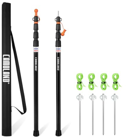 CAMULAND Zeltstange Teleskopstange 2 Stück Set, 79 cm - 230CM Teleskopierbare Aluminium-Zeltstange für Tarps, leicht & tragbar – Ideal für Camping, Zeltstangen für Tarp – 4-segmentig