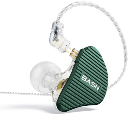 BASN Mix-PD 2-Pin in Ear Monitor,1Planar Driver + 1Dynamic Driver Hi-fi IEM Earphones with CNC Crafted Metal Cover, Wired 0.78mm 2-Pin Detachable Cable for Musicians (Green)