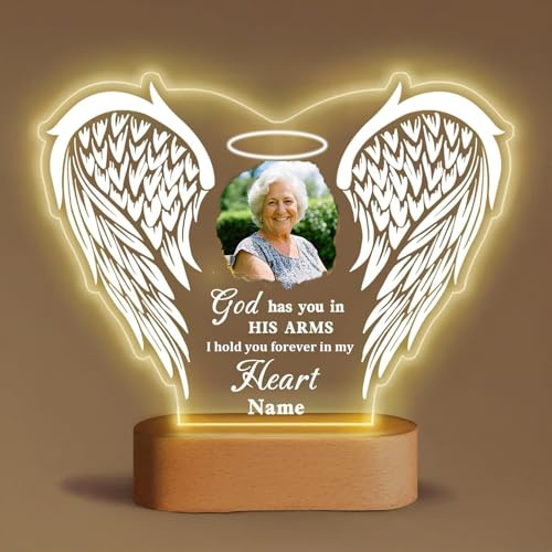 Fashimontr Personalised Memorial Night Light with Angel Wings – Custom Photo & Name | Remembrance LED Lamp, Sympathy Gift for Loss of Loved One