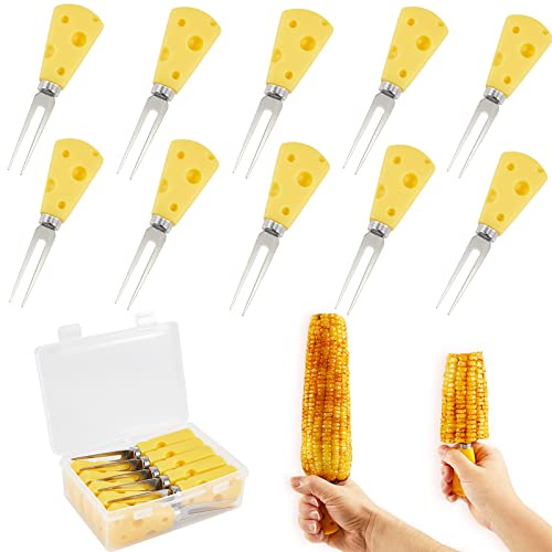 Corn Cob Holders, Corn Holders Big Cheese Handle for Hand Grip, Stainless Steel Forks Good Grips Corn Pick Set, Skewers Hot Dog Fruit Forks, For BBQ Parties Grill Camping Barbecue (Yellow Cheese)