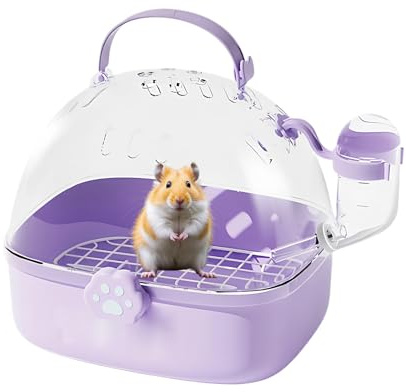 Hamster resebur | PVC chinchilla-transportbur med vattenflaska | Rymliga transporttillbehör för sällskapsdjur | för igelkott arras nymfparakiter undulater, oskiljbara konturer