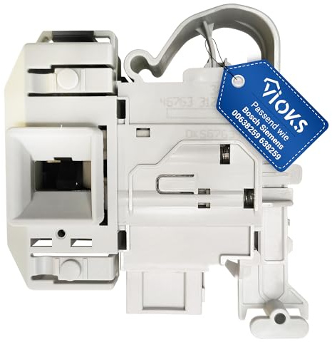 VIOKS dörrlås ersättning för Bosch Siеmens Neff 00638259 dörrlås låsrelä 3 x 6,3 mm AMP för iQ100 iQ300 iQ500 iQ700 VarioPerfect Logixx tvättmaskin torktumlare