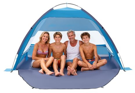 VEVOR Beach Tent Sun Shelter for 4 Person, UPF 50+ Protection, Portable Sun Shade Beach with Carrying Bag & Sand Pockets, Lightweight and Easy Setup Beach Umbrella for Camping Fishing Outdoor Picnic