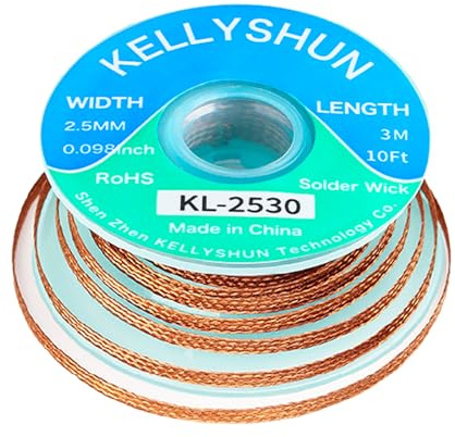 KELLYSHUN Solder Wick And Solder Flux Paste, No Clean Soldering Flux (3 Piece) Desoldering Wick Braid (2 Piece) For Electronics Repair For Disassemble Electrical Components (10Ft-Solder Wick)