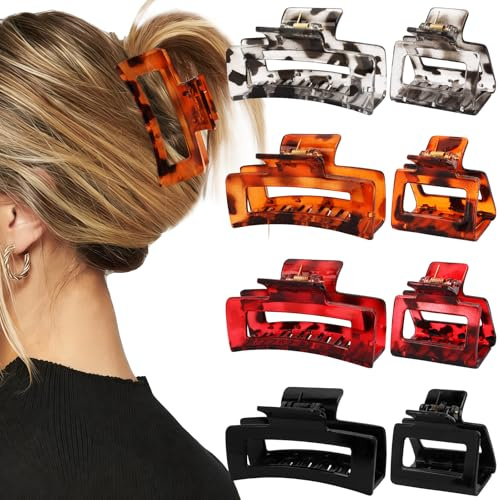 Vovii 8pcs Tortoise Shell Claw Clip for Women Girls Thick/Thin Hair, Medium Small Square Clips with Leopard Print for Hair Accessories Gifts