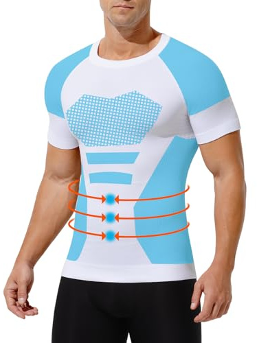 Casey Kevin Moderate Compression Shirt Men Slim Body Shaper Short Sleeve | Textured Fabric Breathable Shapewear High Stretch Base Layer Undershirt Tummy Control For Daily Gym Work Running