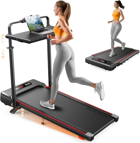 Acezoe Tapis de Marche Pliable avec Tablette, Tapis de Course | Inclinable 10% et Vitesse 12 km/h, Walking Pad Moteur 2.5 HP, Écran LED, Télécommande, 136KG pour Maison/Bureau