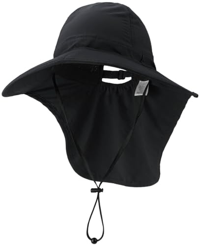 DRESHOW Chapeau de Soleil Pliable Anti-UV pour Femme avec Rabat pour Le Cou Chapeau l'extérieur de Soleil de Plage à Large Visière Queue de Cheval UPF 50+