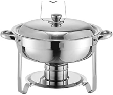 Chafing Disk Bufféset Rostfritt Stål Chafer Rund Catering Varmare Server For Festbanketter LåNgvarig VäRmebehåLlning(Silvery)