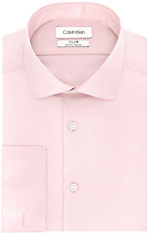 Calvin Klein Men's Non Iron Slim Fit French Cuff Dress Shirt Shirt, -Pink, 14.5 Neck 32-33 Sleeve