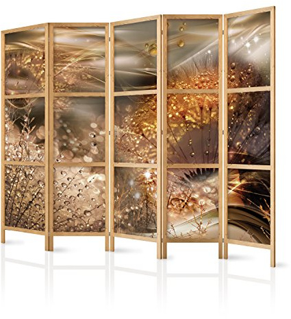 murando Room divider XXL Dandelion Abstract 225x171cm / 89x68 5 pieces Non-Woven Canvas Single-Sided Folding Screen Privacy wood pattern design hand made Home office Japan b-A-0360-z-c