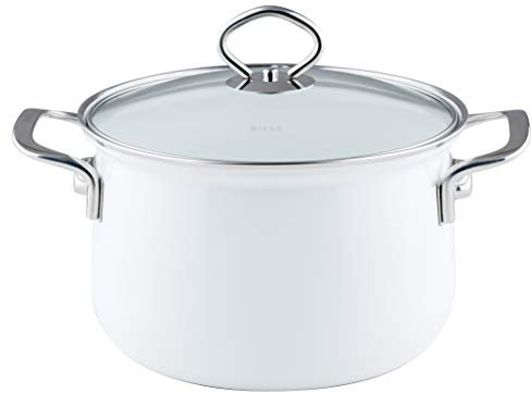 Riess, 0653-033, Fleischtopf mit Glasdeckel, NOUVELLE, ARCTICWEISS, Durchmessser 20 cm, Höhe 13.5 cm, Inhalt 3.5 Liter, Emaille, Induktion