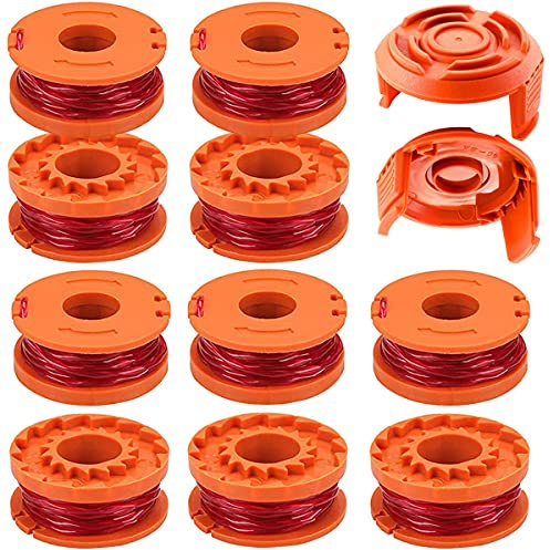 ZAMDOE WA0010 Trimmer Spool Line Replacement for Worx WG180 WG163 WG175 Electric String Trimmers, Auto Feed, 3m / 10ft 1.65mm / 0.065(10 Spools, 2 Caps)