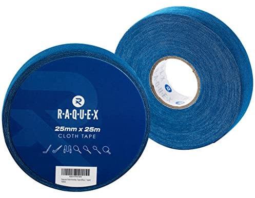 Raquex Sport Cloth Tape - 25m Long - Non-Slip Self-Adhesive - Field & Ice Hockey Sticks, Tennis, Badminton, Squash Racket Grip Tape, Skipping Ropes - Protective Cloth Tape for Sports (Blue, 1 item)