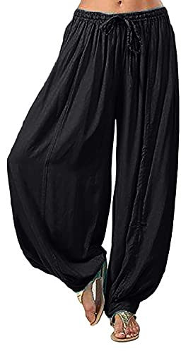 SSLLH Damen Pumphose Sporthose Große Größe Hosen Aladinhose Super Baggy Haremshose für Frauen Mädchen Retro Yogahose Outdoorhosen Jogginghose Pilates Kampfsport Kung Fu Freizeithose, Schwarz