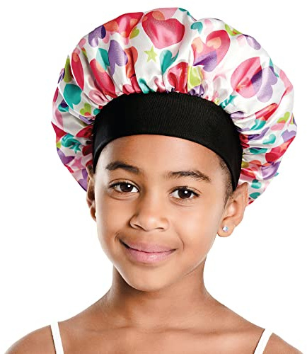 Red by Kiss Kids Satin Bonnet Sleep Cap Reversible Hair Bonnet for Boys and Girls Sleeping Night Silk Sleep Cap (Heart) Multi Color