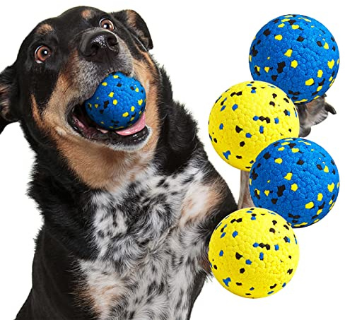 Kimee Dog Balls Tennis Ball Toys Dog Toys for Aggressive Chewers Durable Teething Chew Toys Water Toy Fetch Ball for Large Medium Small Dog and Puppies (4 Balls)