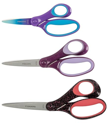 Fiskars Softgrip Scissors, Various Age Stages (3-Pack) for Ages 8+ to 15+, For School or Crafting, Back to School Supplies