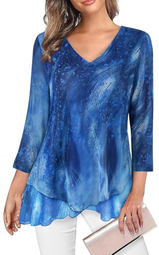 Adigaber Femme Blouse Décontracté à Manches Trois-Quarts Chemisier élégant à col en V pour Top Mode