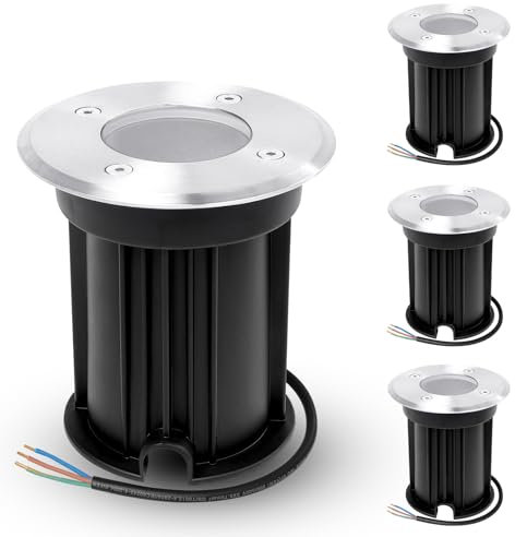 YindaLux 4× Bodenstrahler Außen IP67 für GU10, Bodenleuchten Außen aus 304L Edelstahl, Led Bodeneinbaustrahler Aussen 230V, Bodenbeleuchtung Aussen, Bodenspots Außen Silber Rund (ohne Leuchtmittel)