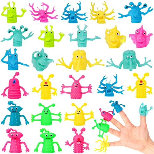 3 otters 25PCS Finger Puppets Toys, Funny Monster Finger Stretchy Toys Puppets Soft Rubber Toy for Role Playing, Party Favors, Birthday Goodie Bag Stuffers, Classroom Exchange Gifts