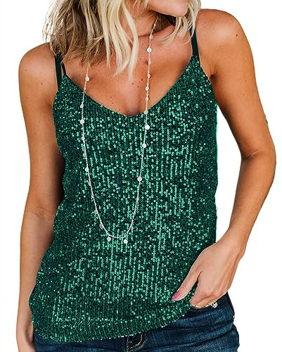 AirMood Women Sexy Scoop Neck Sparkle Shimmer Vests Party Sparkly Tops | Comfortable and Soft Lining, Suitable for Las Vegas, Disco, Party Vacation or Night out