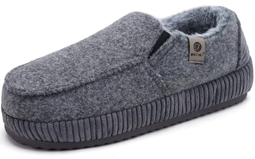 ONCAI Pantofole da Uomo Invernali in Comfort Cotone Strisce feltro, Caldi Chiusi Sul Retro in Velluto a Coste, Yoga Mat Suole in Antiscivolo Gomma Interni ed Esterni Grigio Scuro Taglia 40