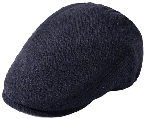 TOP-EX Schiebermütze Wollmischung Flatcap Herren Newsboy Schirmmütze Baskenmütze Cap Vintage Barrett Ivy Gatsby Tweed Beret Peaked Caps für Golf Driver Fischgrät_Marineblau L