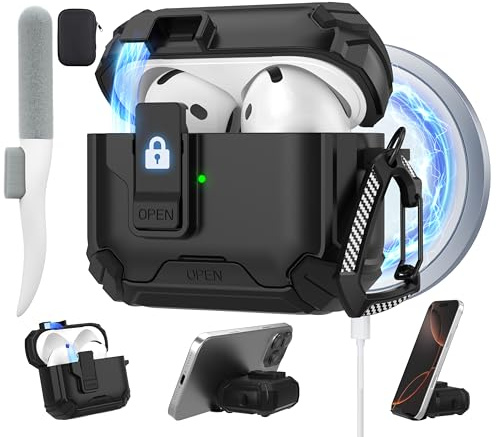 for AirPods 4 Case with Magnetic Lock, Magsafe Compatible, Black