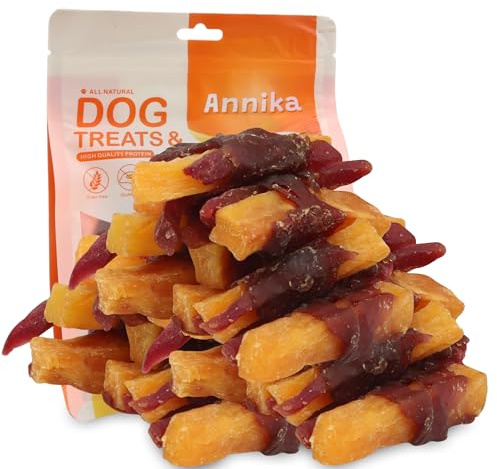Annika Duck & Sweet Potato Wrapped Dog Treats – Healthy Low Fat, High Protein Jerky Chews, Grain-Free Training Snacks & Dental Treats for Medium & Large Dogs, 11.6 oz (Duck Wrapped Sweet Potato)