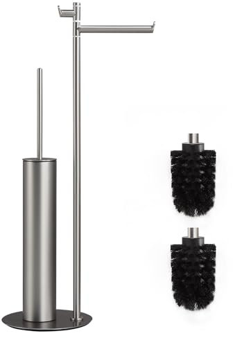 DAZI WC Klobürste Multifunktionaler Stehend, Nickel gebürstet WC Garnitur stehend aus Edelstahl mit Bürste, Toilettenpapierhalter mit Reinigungszubehörhalter