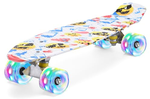 ERNAN Skateboard Complete 22 Inch Mini Cruiser, Rodamientos ABEC-7 y Ruedas 78A PU - para Niños, Adultos, Principiantes con Ruedas Light Up Complete Skateboard (Phonetic Symbol)