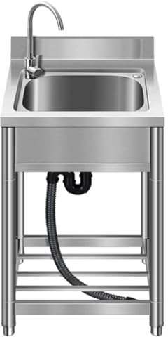KUOYTT Évier de Cuisine en Acier Inoxydable, éviers sur Pied avec dosseret, bac de Service à Poser avec Robinet, évier Commercial Polyvalent