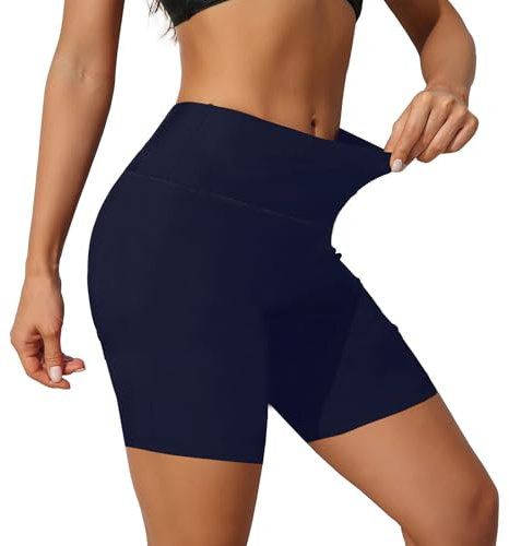 BIOECEUA Gym Shorts for Women, 5 High Waisted Tummy Control Booty Short, Stretch Slim Fit Short for Yoga Workout Dance Biker Navy