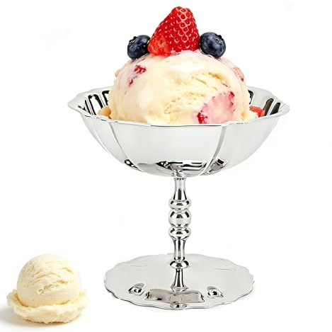 Tazas De Postre De Acero Inoxidable, Tazón Decorativo De Patrón De Borde Pie Tazón Plateado Tazas De Salsa De Acero Inoxidable Taza De Helado Copa De Helado Para Ensalada Budín De Frutas Familiares